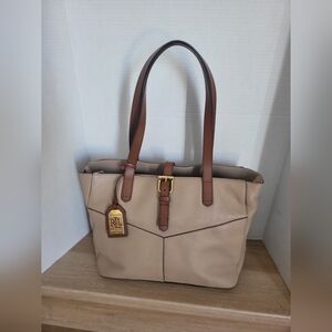 Lauren Ralph Lauren Tan and Brown Tote Bag .